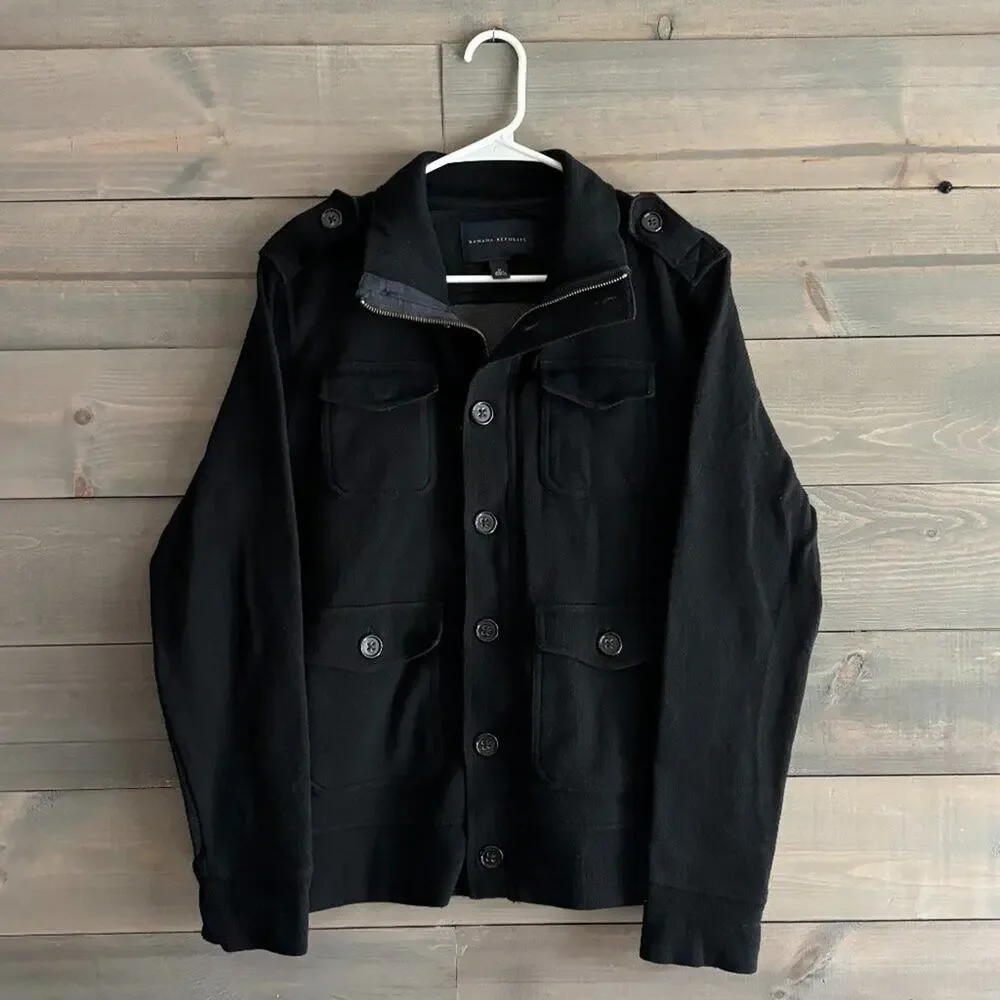 BANANA REPUBLIC | Men's Black Wool Military Sweater Jacket Size Medium